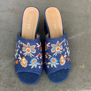 Hype Embroidered Slip On Heels